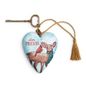 VGUC Deer Friends Christmas Art Heart Ornament - Lock with Key Cardinal Winter